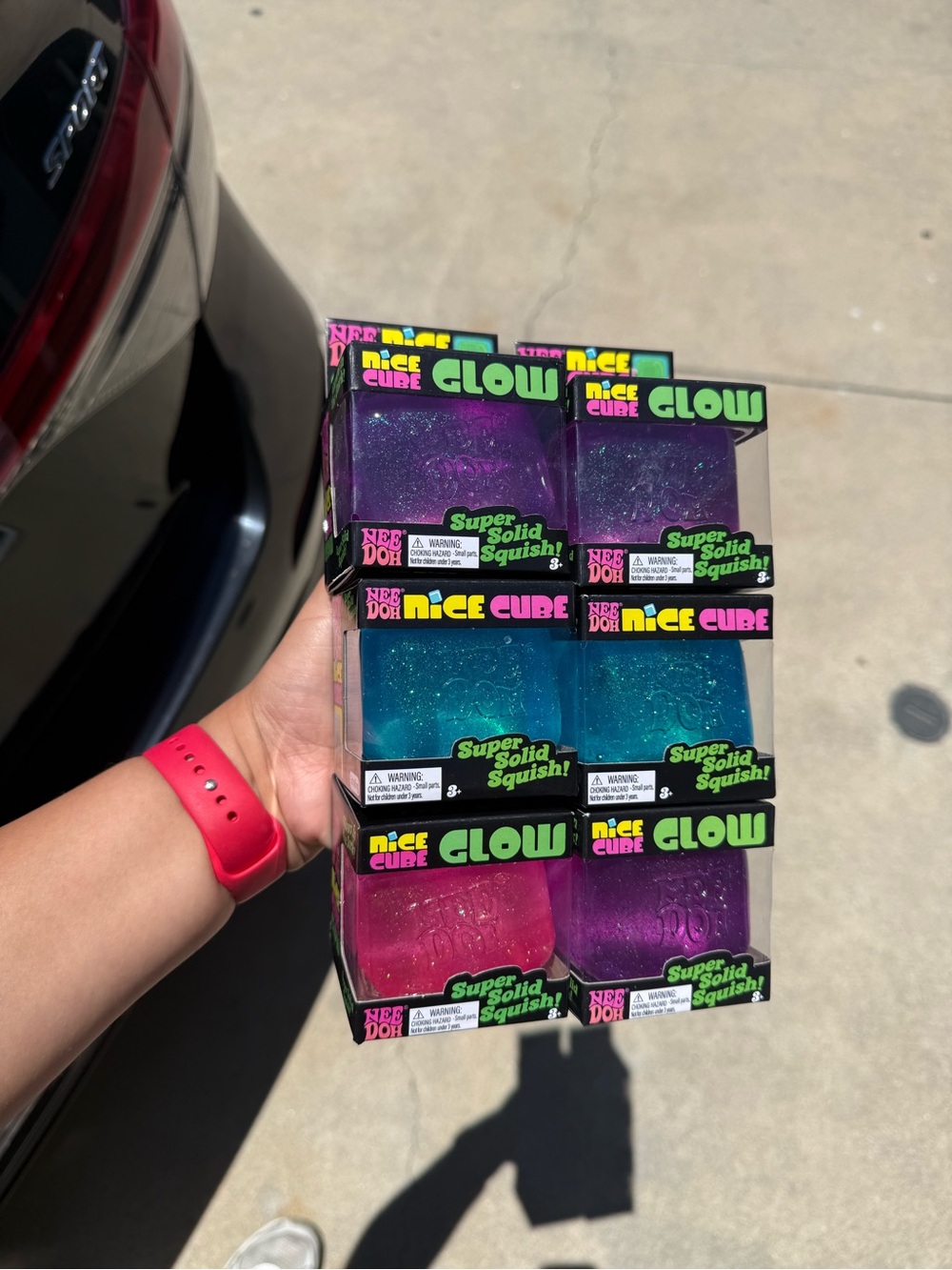 Neon Glitter Glow Squishy Cubes - Pink, Purple, Blue Needoh Glitter and Glow